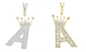 Macy's Men's Diamond (3/8 ct.t.w.) Crowned Initial Pendant in 10k Yellow Gold
